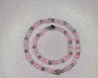 NEW!!! MaMa/Mini Heart Bracelet Set, Personalized Pink Bracelets, Name Bracelet, Word Beads Bracelet, Spring Bracelets (U)