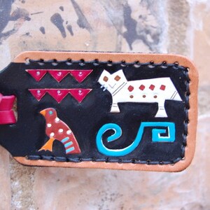 Indian Animals leather luggage tag
