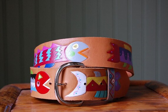 Wild Fish Leather Handpainted Belt - Etsy display picture 1