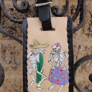 Luggage Tag with Day of the Dead Dancing Couple
