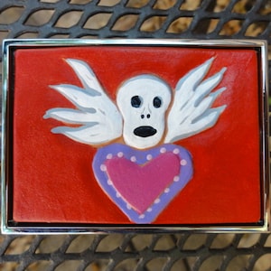 Belt Buckle with Heart and Winged Skull