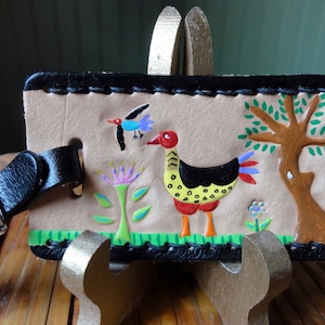 Leather Luggage Tag with Funny Birds