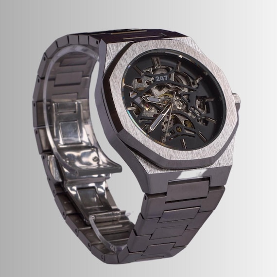 Skeleton Watch for Men, Automatic Mechanical Watch, Silver 