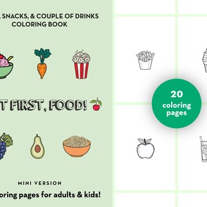 20 Pages Food and Snacks Digital Coloring Book for Kids and Adults | But First, Food