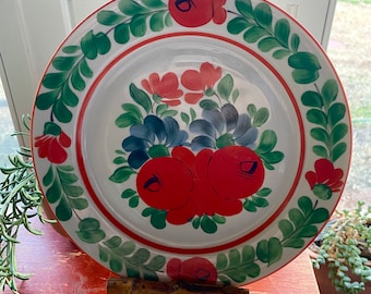 RARE Antique Red Blue and Green Folk Art Flower Motif Decorative Hungarian Wall Plate