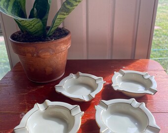 Set of Four Cream White Antique Vintage Mini Ashtrays made by Victoria Czechoslovakia