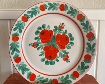 RARE Antique Red and Green Folk Art Flower Motif Decorative Hungarian Wall Plate