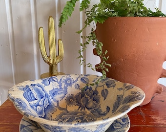 Johnson Bros English Chippendale Blue Floral Chintz Bowl and Saucer