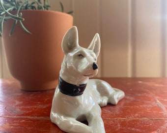 Antique White Lusterware Iridescent Dog German Shepard Great Dane Figurine from Japan