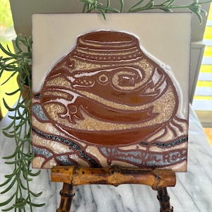 Antique Vintage Terracotta Handmade Jennifer Roche Decorative Tile Trivet Mimbres Southwestern Territorial