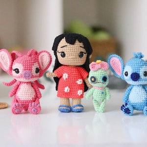 4 in 1 Alieno blu e rosa, Ragazza dell'isola e Bambola di pezza Amigurumi all'uncinetto (PDF) Grazioso set di giocattoli da scaricare digitalmente