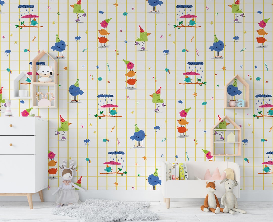 Birds Wallpaper Kids Room Wallpaper Animals Wallpaper Kids Wall Mural ...