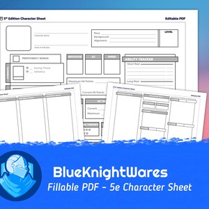 DnD 5e Digital Character Sheet: Fillable PDF Compatible with Dungeons and Dragons 5th Edition - BlueKnightWares
