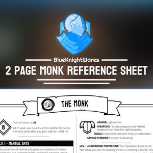 D&D 5e Monk Referenzbogen: Ausfüllbares PDF