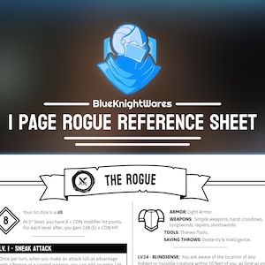 D&D 5e Rogue Class Reference Sheet: Fillable PDF