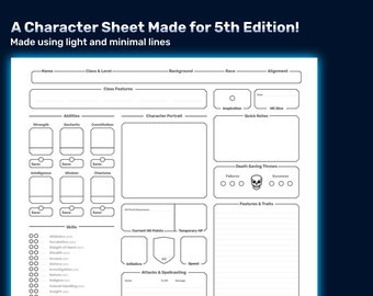 DnD 5e Simple Outline Character Sheet: PDF do wydrukowania i wypełnienia, kompatybilny z Dungeons and Dragons 5th Edition - BlueKnightWares