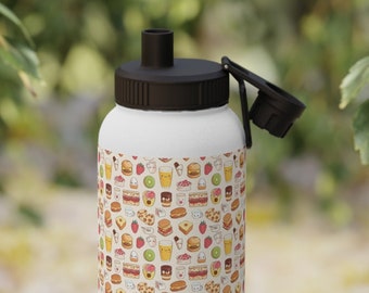 Cute Breakfast Items Stainless Steel Water Bottle | Cute Sports Bottle with Double-Wall Insulation | BPA-Free, Sports Lid, Multiple Sizes