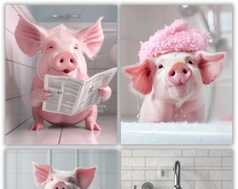 Linda decoración del baño del cerdo / Descarga instantánea / Arte de la pared del baño / Decoración de animales / Arte del baño / Decoración linda del baño / Decoración del baño de animales