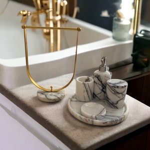 Natural Marble Bathroom Set, 6 Pieces, Real Natural White Marble Gifts for Home