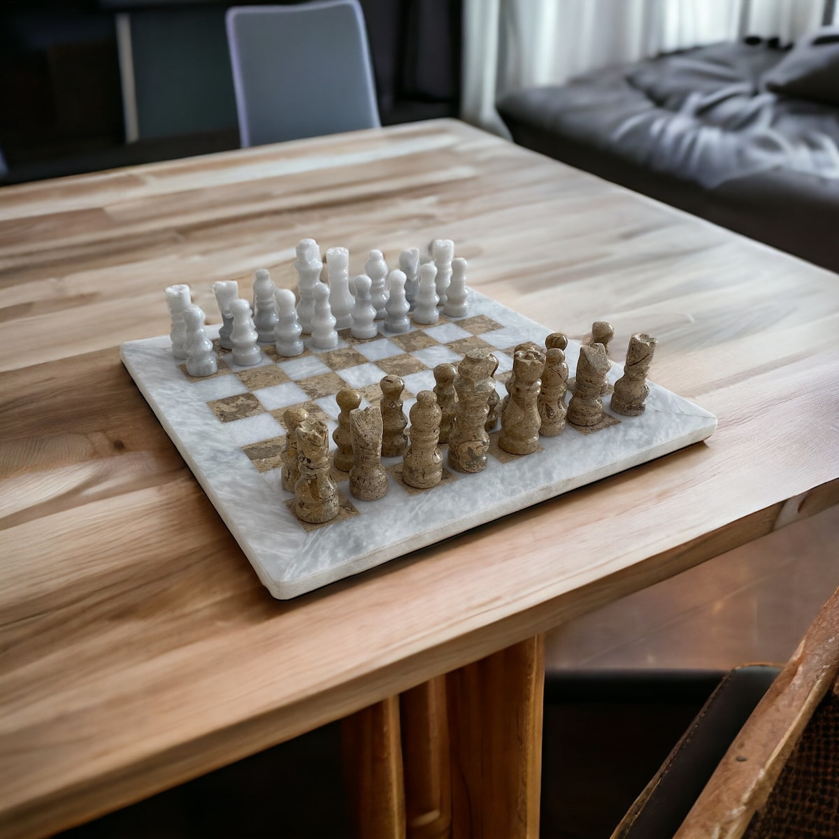 Handmade Chess Set Natural Marble Design - 30cm*30cm