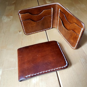 Cartera plegable de cuero de plena flor para hombre, cartera de cuero marrón, cartera de cuero cosida a mano, carteras para hombres, regalos para él