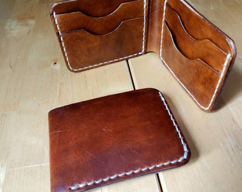 Cartera plegable de cuero de plena flor para hombre, cartera de cuero marrón, cartera de cuero cosida a mano, carteras para hombres, regalos para él
