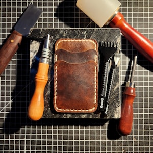 Handmade Full-Grain Minimalist Leather Wallet, Slim Front Pocket Card Holder, Vertical Wallet, Hand-Stitched, Gifts For Him