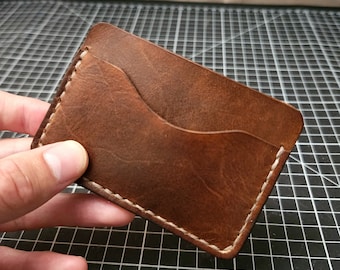 Handmade Full-Grain Leather Card Holder in Timber Brown: Slim Minimalist Wallet, Gift For Him