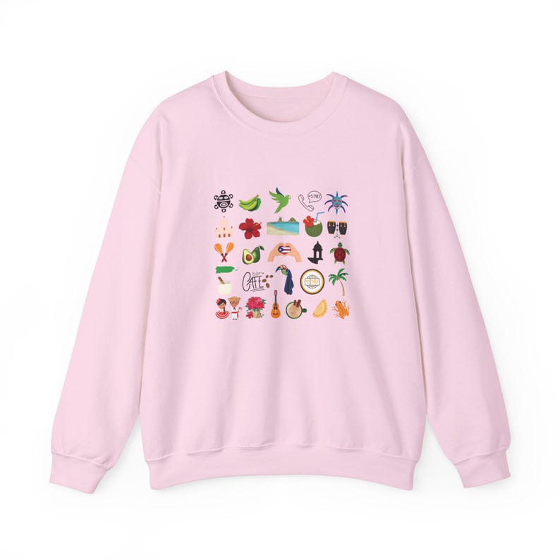 Lieferzeit 2-4 Werktage in der Serie Puero Rico Kultur Unisex Sweatshirt mit Rundhalsausschnitt Schwere Mischung mit Boricua Symbolen Light Pink