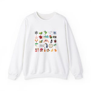 Lieferzeit 2-4 Werktage in der Serie Puero Rico Kultur Unisex Sweatshirt mit Rundhalsausschnitt Schwere Mischung mit Boricua Symbolen White