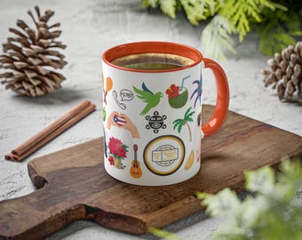 Puerto Rico Kultur Tassen 11 Unzen bunte Taino Flagge, Boricua Symbole Benutzerdefinierte farbige Griff und Interieur Perfektes Geschenk für Puerto Rico Liebhaber