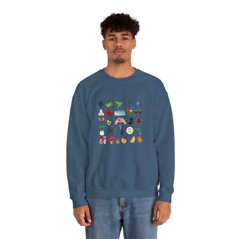 Lieferzeit 2-4 Werktage in der Serie Puero Rico Kultur Unisex Sweatshirt mit Rundhalsausschnitt Schwere Mischung mit Boricua Symbolen Bild 3