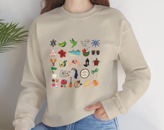 Puerto Rico Culture Unisex Crewneck Sweatshirt Heavy Blend with Boricua Symbols  Comfortable, Durable & Ethical Gift for Puerto Rico Lovers