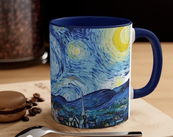 Sternenklare Nacht Akzent Kaffeetasse 11 Unzen - Van Gogh Kunst Tasse, Geschenke für Kunstliebhaber, einzigartige Kaffeetasse, Van Gogh inspiriertes Geschenk, Heißgetränketasse
