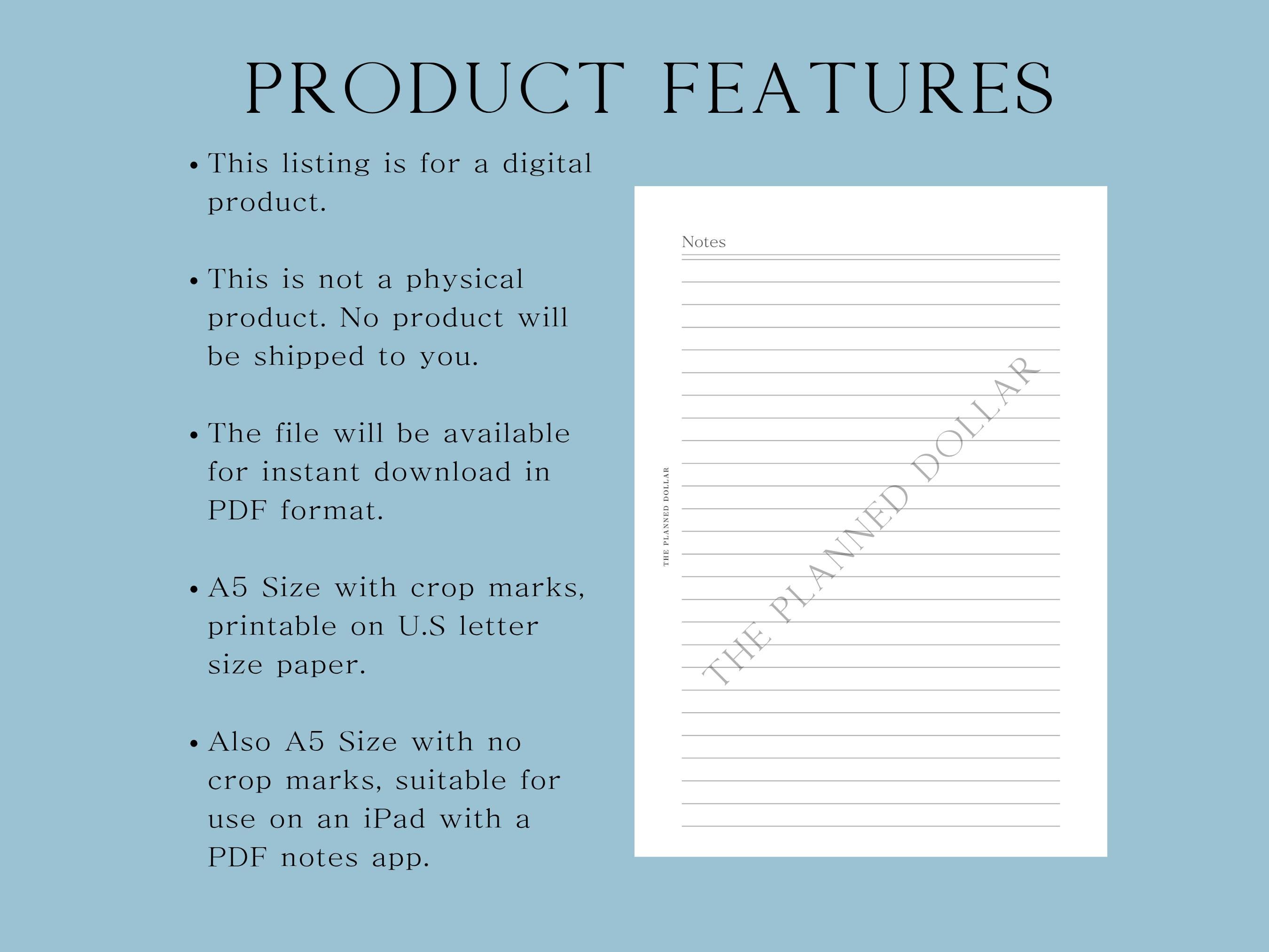 Printable A5 Planner Insert | Notes Insert | A5 | Digital Download | A5 ...
