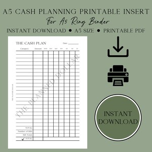 Printable A5 Cash Planning Insert | Cash Stuffing | Cash Envelopes | Budget Binder | Digital Download | A5 Planner | A5 Ring Binder