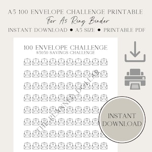 100 Envelope Savings Challenge | A5 Printable | Digital Download | Cash Stuffing, Cash Envelopes, A5 Planner, A5 Rings