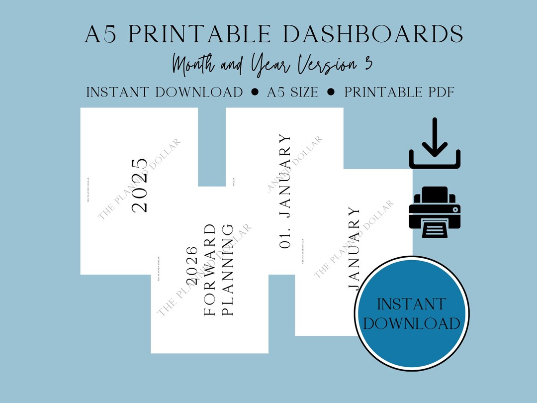Printable A5 Dashboards Bundle | V3 Months and Years | Digital Download ...
