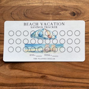 Travel Savings Challenge Tracker | A6 Laminated Cash Tracker | Beach 1 | Laminated Cardstock | Cash Stuffing