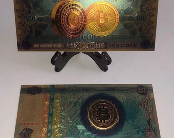 Golden 100 Bitcoin Bill | Luxury Gold Foil Currency | Unique Wealth Gift | Collectible Money Art - Crypto Currency