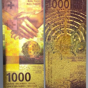 Gold 1000 Swiss Franc Banknote  – Luxury Gold Foil Currency | Unique Wealth Gift | Collectible Money Art | Notes