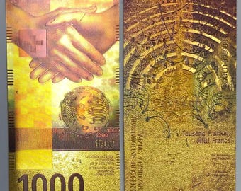 Gold 1000 Swiss Franc Banknote – Luxury Gold Foil Currency | Unique Wealth Gift | Collectible Money Art | Notes