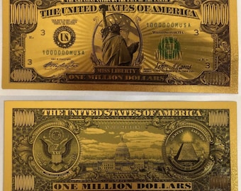 Golden One Million Dollar Bill | Luxury Gold Foil Currency | Unique Wealth Gift | Collectible Money Art