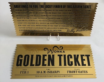 Willy Wonka Golden Ticket – Chocolate Factory Ticket | Unique Gift Idea |  Collectible | Movie Prop Replica