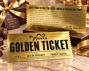 Ticket d'or de la chocolaterie Wonka | Réplique d'accessoire de film | Cadeau unique pour les fans de cinéma | Ticket doré de collection | Accessoire de fête et de déguisement
