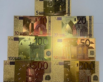 Golden Euro Bill Set! Luxury Gold Foil Currency | Unique Wealth Gift | Collectible Money Art | Notes