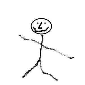 以下が含まれることがあります： 笑顔で腕を広げたシンプルな棒人間の絵です。