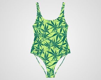 ONE PIECE SWIMSUIT - Cannabis Print Damen Badeanzug mit Sonnenschutz Damen Badebekleidung für Strandurlaub Pool Party Schwimmen
