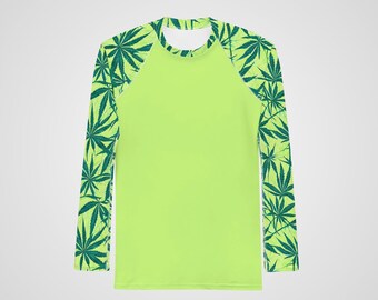MENS RASH GUARD - Cannabis Print Langarm-Swim-Top Herren-Bademode mit Sonnenschutz Surf-Shirt Badebekleidung für Surf-Strandurlaub