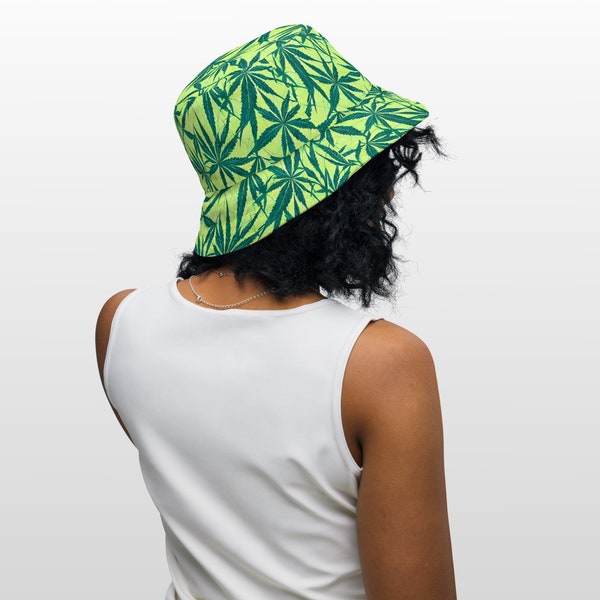 REVERSIBLE BUCKET HAT - Unisex Cannabis Print Hat with Sun Protection Mens Womens Printed Pattern Hat for Beach Pool Party